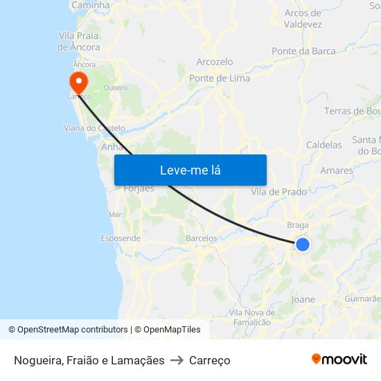 Nogueira, Fraião e Lamaçães to Carreço map