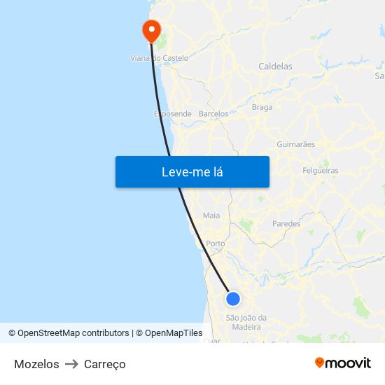 Mozelos to Carreço map