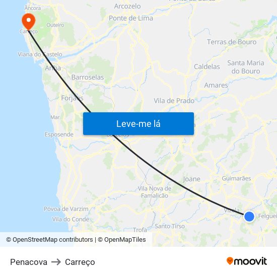 Penacova to Carreço map