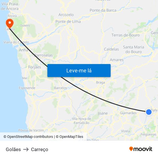 Golães to Carreço map