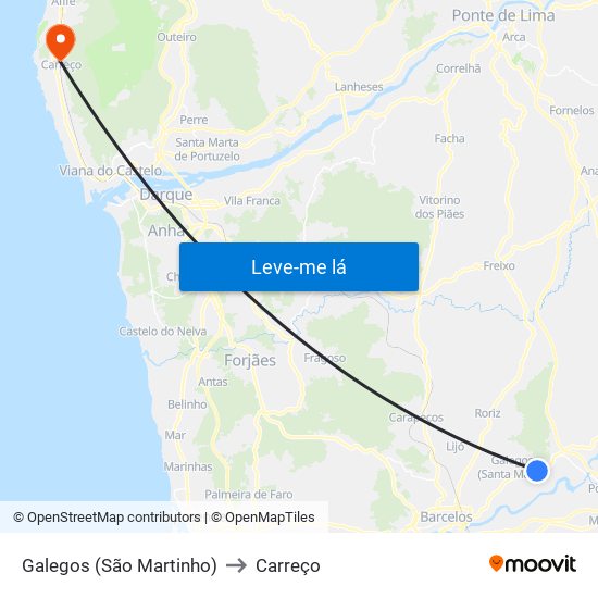 Galegos (São Martinho) to Carreço map