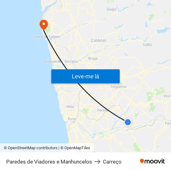 Paredes de Viadores e Manhuncelos to Carreço map