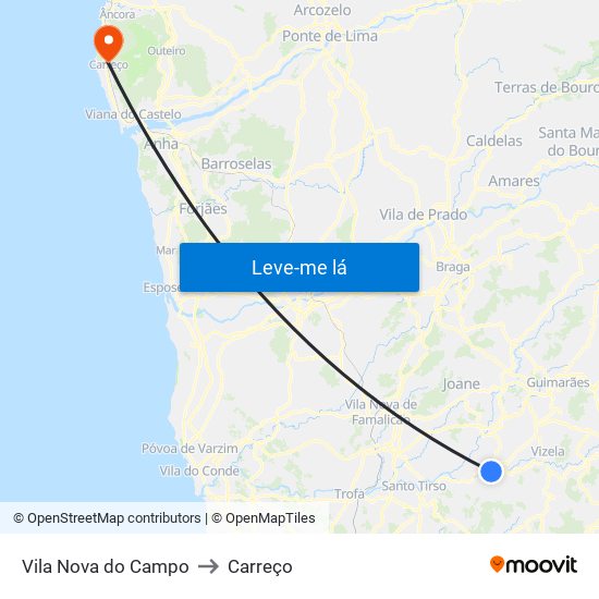 Vila Nova do Campo to Carreço map