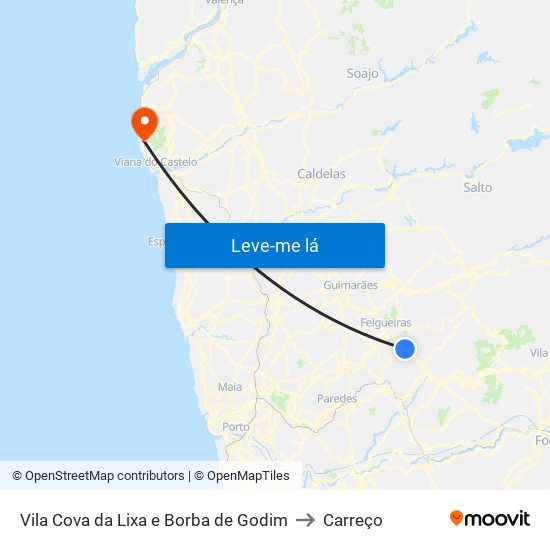Vila Cova da Lixa e Borba de Godim to Carreço map