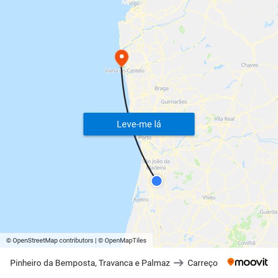 Pinheiro da Bemposta, Travanca e Palmaz to Carreço map