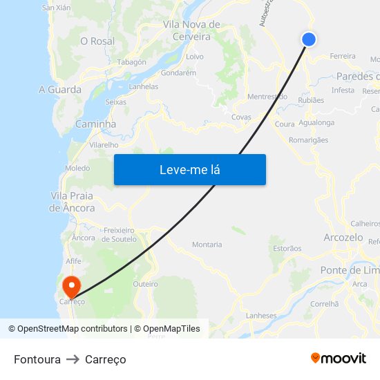 Fontoura to Carreço map