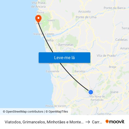 Viatodos, Grimancelos, Minhotães e Monte de Fralães to Carreço map