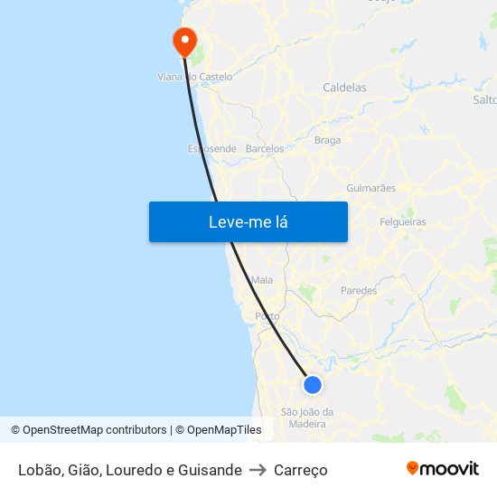 Lobão, Gião, Louredo e Guisande to Carreço map
