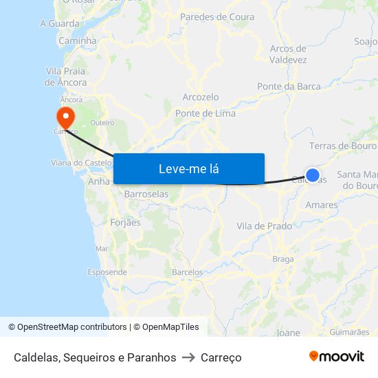 Caldelas, Sequeiros e Paranhos to Carreço map
