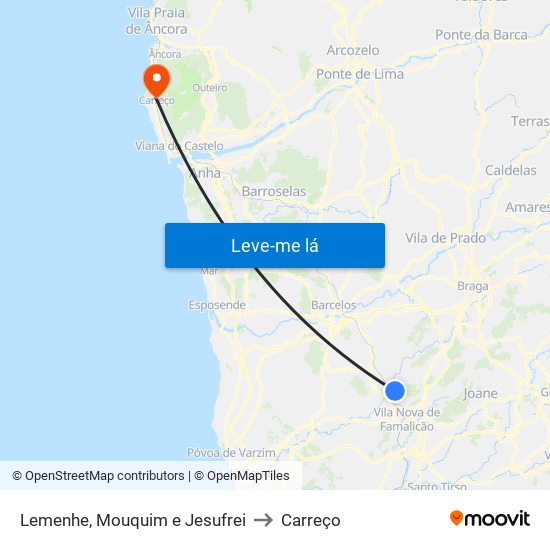 Lemenhe, Mouquim e Jesufrei to Carreço map