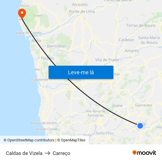 Caldas de Vizela to Carreço map