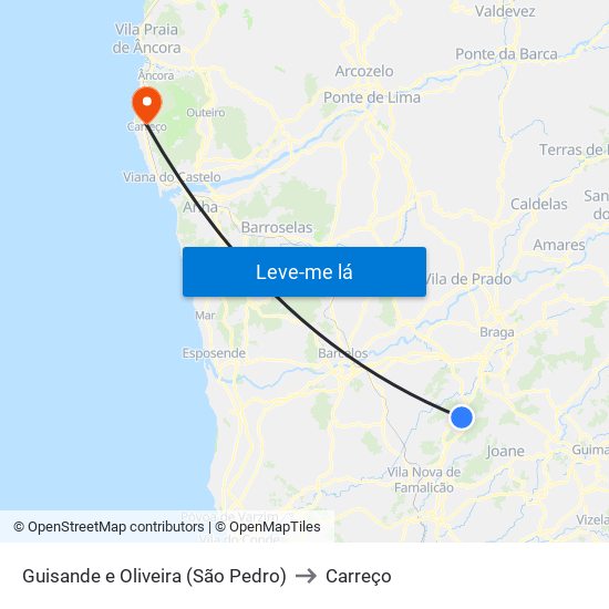 Guisande e Oliveira (São Pedro) to Carreço map