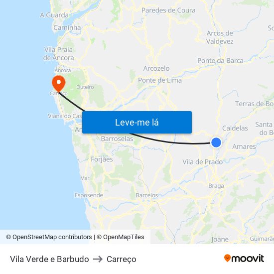 Vila Verde e Barbudo to Carreço map