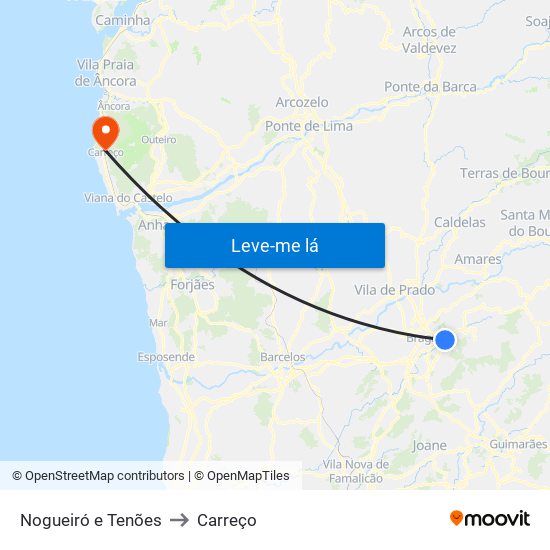 Nogueiró e Tenões to Carreço map