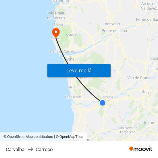 Carvalhal to Carreço map