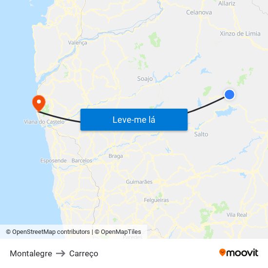 Montalegre to Carreço map