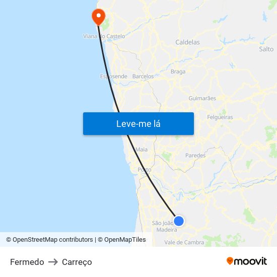 Fermedo to Carreço map