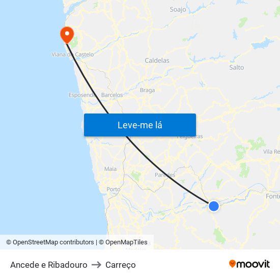 Ancede e Ribadouro to Carreço map