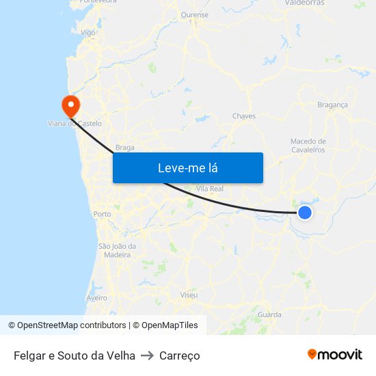 Felgar e Souto da Velha to Carreço map