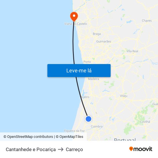 Cantanhede e Pocariça to Carreço map