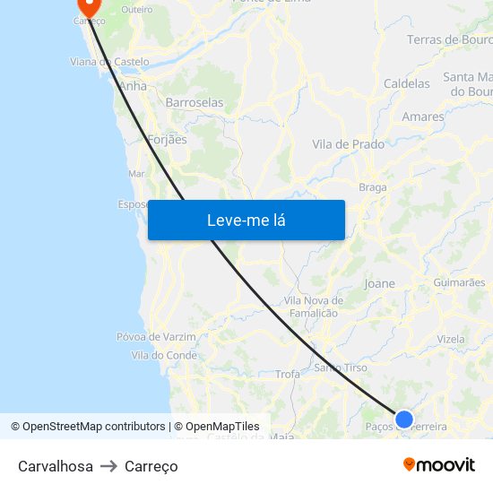 Carvalhosa to Carreço map