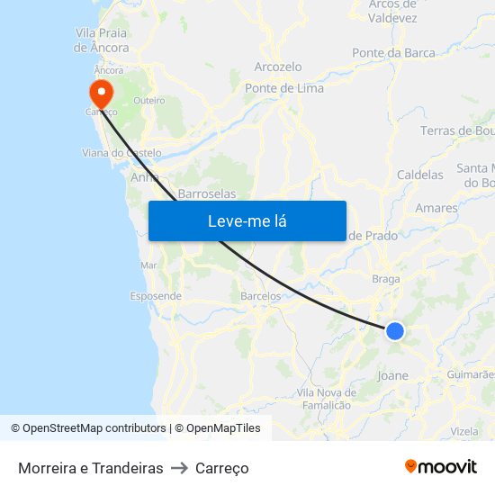 Morreira e Trandeiras to Carreço map