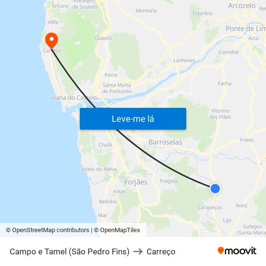 Campo e Tamel (São Pedro Fins) to Carreço map