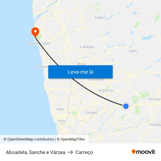 Aboadela, Sanche e Várzea to Carreço map