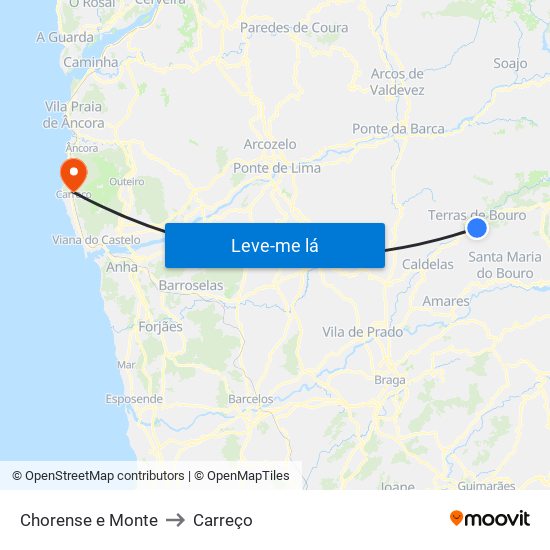 Chorense e Monte to Carreço map