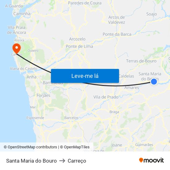 Santa Maria do Bouro to Carreço map