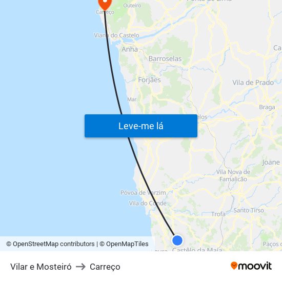 Vilar e Mosteiró to Carreço map