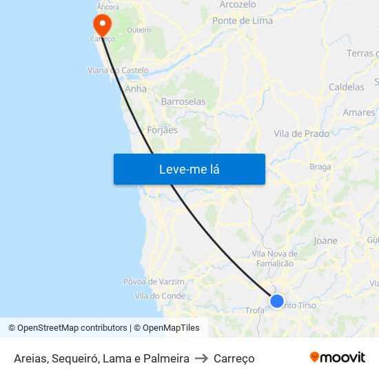 Areias, Sequeiró, Lama e Palmeira to Carreço map