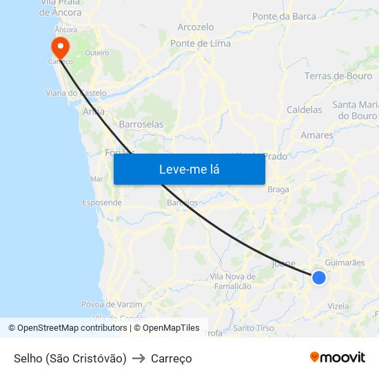 Selho (São Cristóvão) to Carreço map