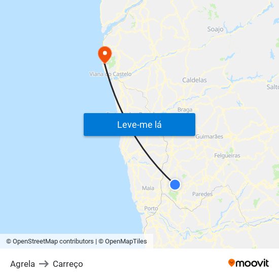 Agrela to Carreço map