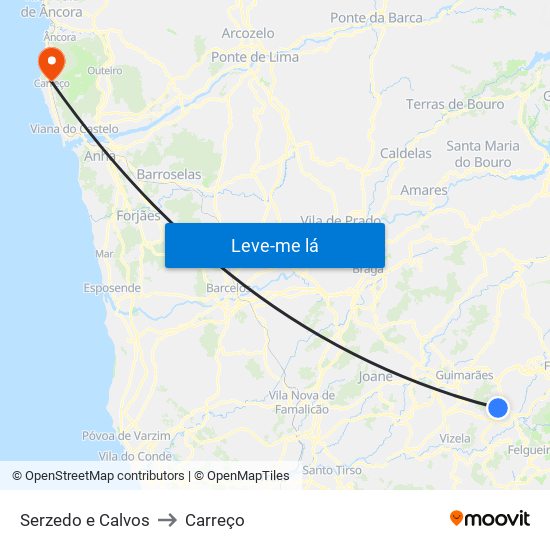 Serzedo e Calvos to Carreço map