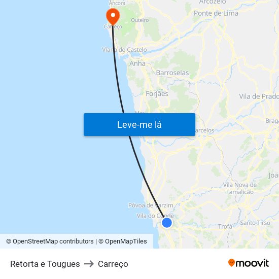 Retorta e Tougues to Carreço map