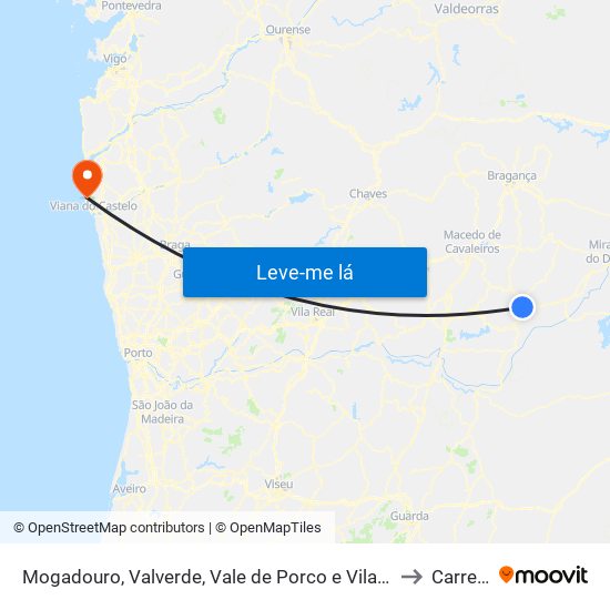Mogadouro, Valverde, Vale de Porco e Vilar de Rei to Carreço map
