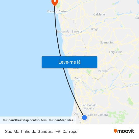 São Martinho da Gândara to Carreço map