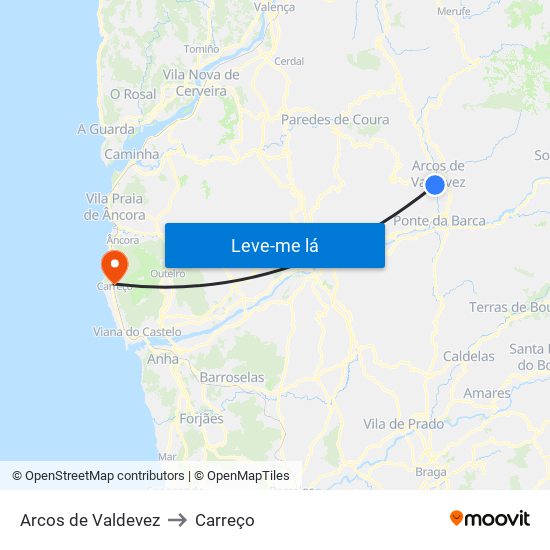 Arcos de Valdevez to Carreço map