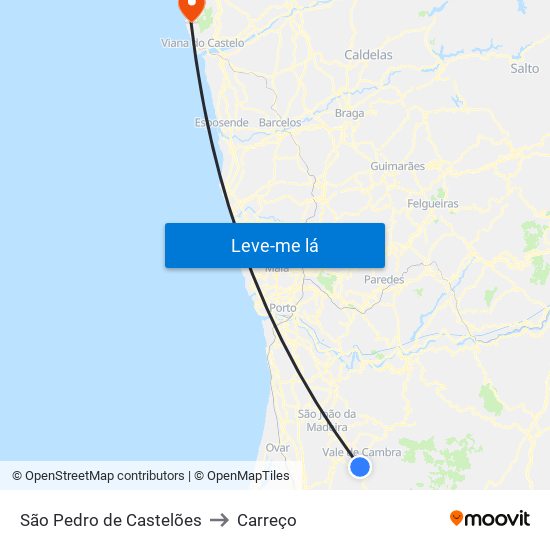 São Pedro de Castelões to Carreço map