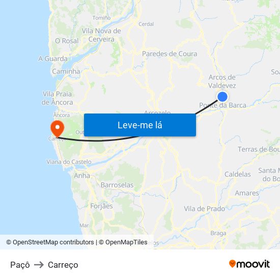Paçô to Carreço map
