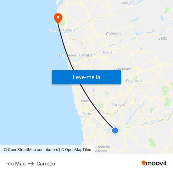 Rio Mau to Carreço map
