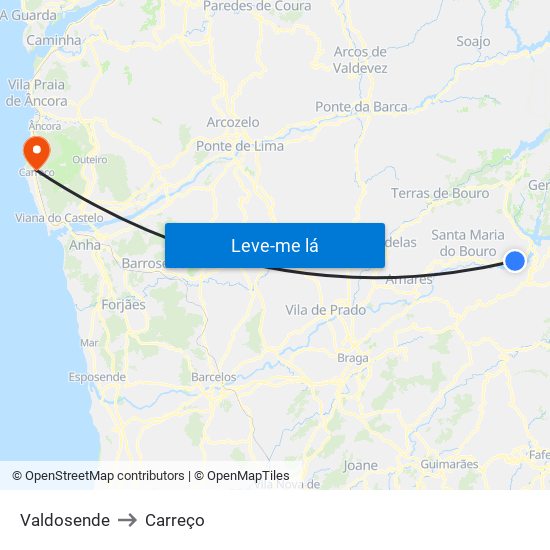 Valdosende to Carreço map