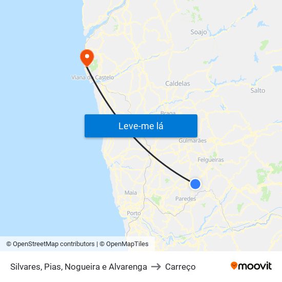 Silvares, Pias, Nogueira e Alvarenga to Carreço map