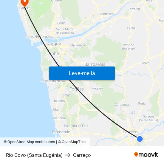 Rio Covo (Santa Eugénia) to Carreço map