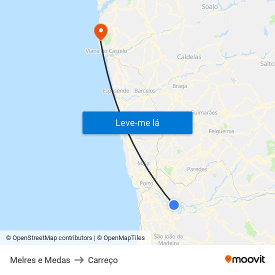 Melres e Medas to Carreço map