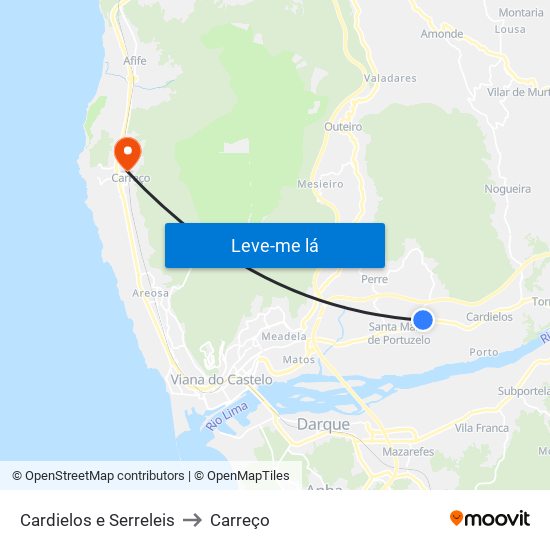 Cardielos e Serreleis to Carreço map