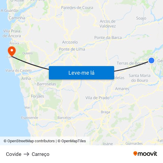 Covide to Carreço map