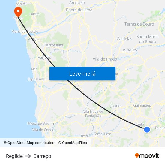 Regilde to Carreço map