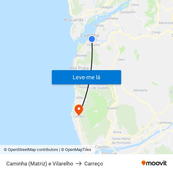 Caminha (Matriz) e Vilarelho to Carreço map